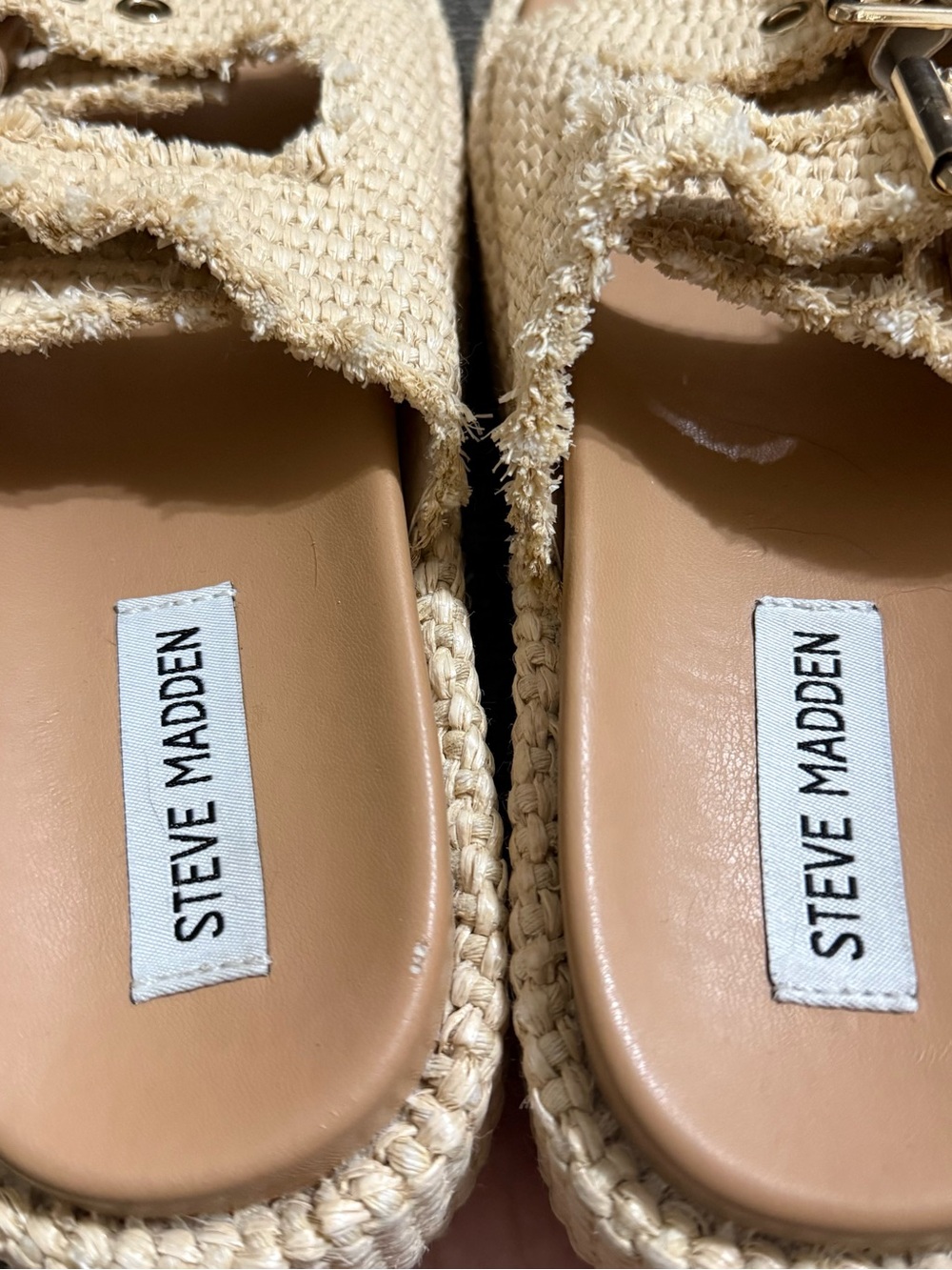 Steve Madden Karrigan Beige Woven Double-Buckle Platform Sandals - Picture 7 of 8
